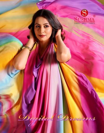 SUSHMA DIGITAL DREAMS 25001 TO 25009B DESIGNER DIGITAL PRINTED CREPE SAREE WHOLESALER IN INDIA